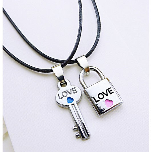 Sweet Love Heart Key Lock Leather Rope Necklaces